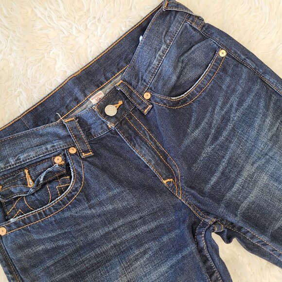 True Religion Mens Bootcut Denim Jeans Sz 34 Blue - Picture 2 of 16